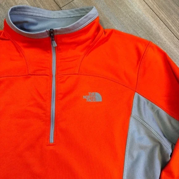 The North Face Mens 1/4 Zip Long Sleeve Pullover Bright Orange Grey M - Picture 2 of 6